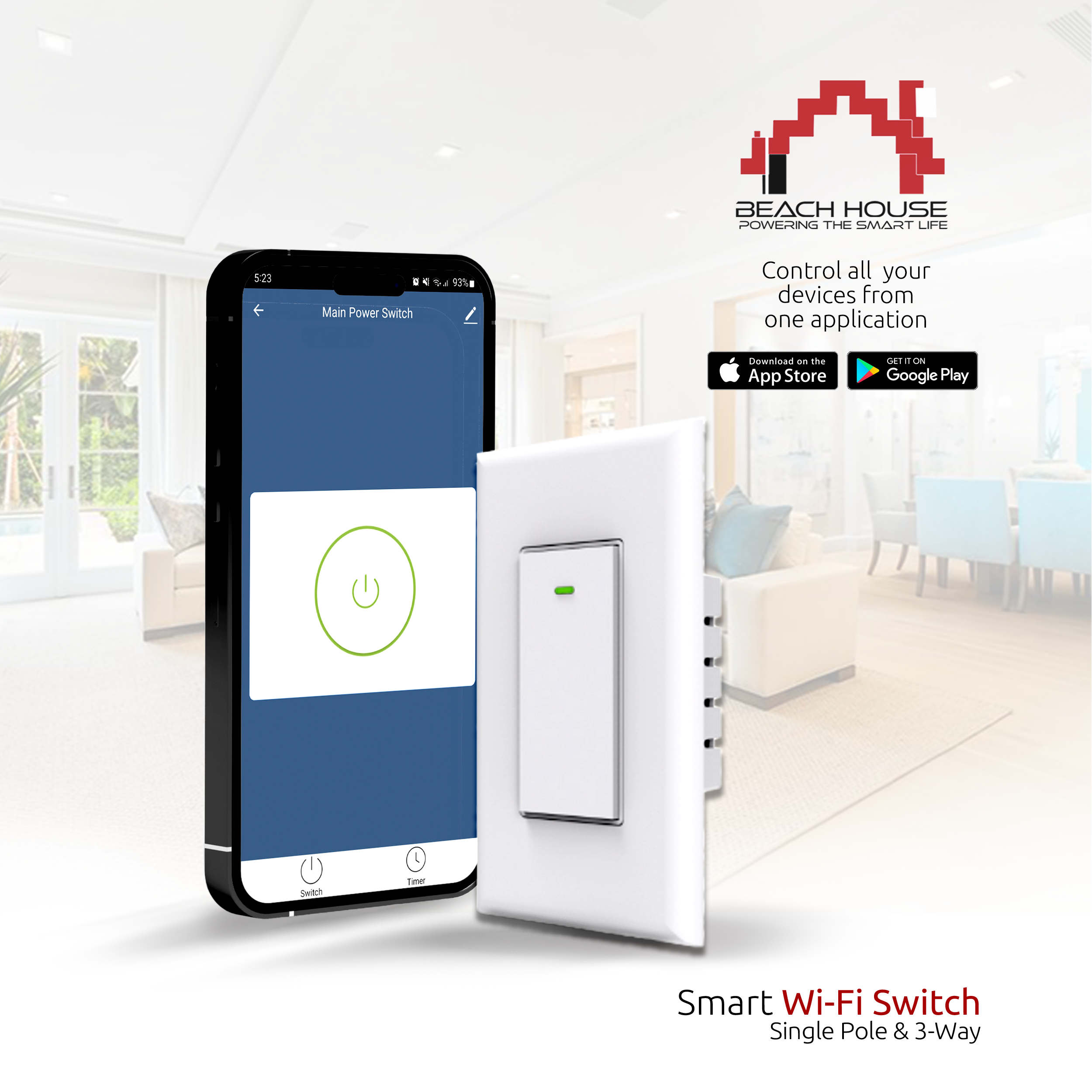 Beach House - Single Pole - Wi-Fi Light Switch